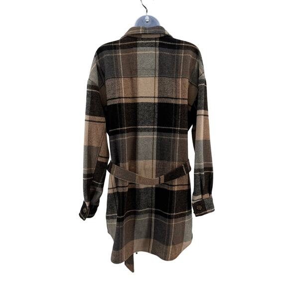 Levi's Plaid Brown Gray Belted Shirt Jacket Button Up Womens Medium Wool Blend - Picture 9 of 15